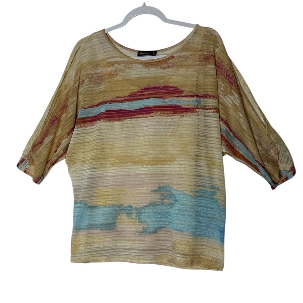 MIRACLESUIT Top Women's Large 3/4 Sleeve Blouse And Cami Stretch Beach Resort